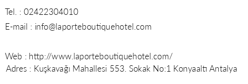 La Porte Boutique Hotel telefon numaralar, faks, e-mail, posta adresi ve iletiim bilgileri